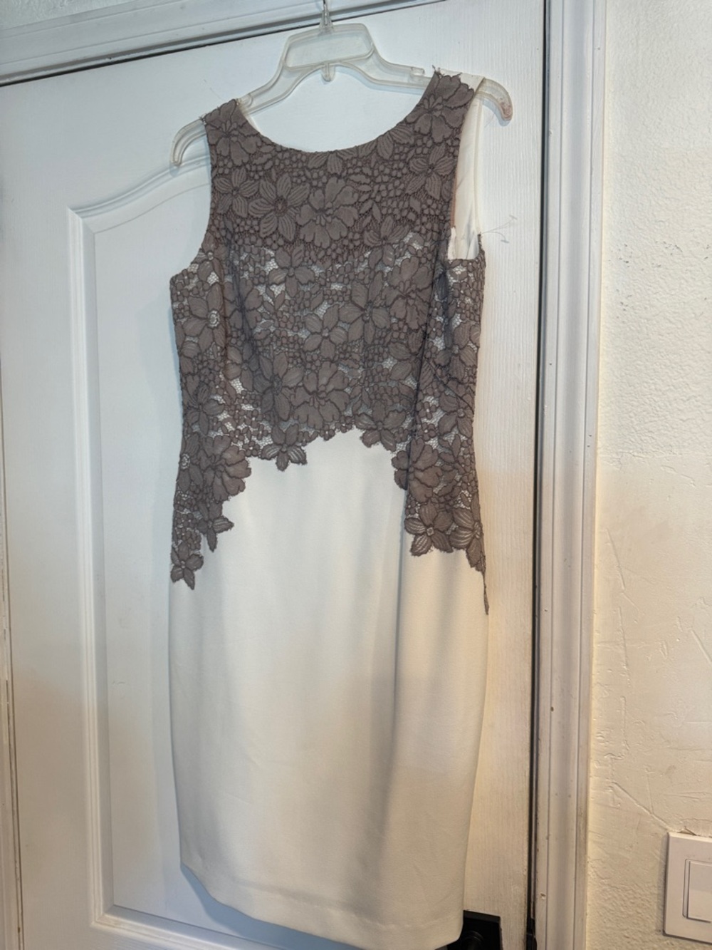 Lauren Ralph Lauren Ivory Midi Dress with Taupe Lace Bodice